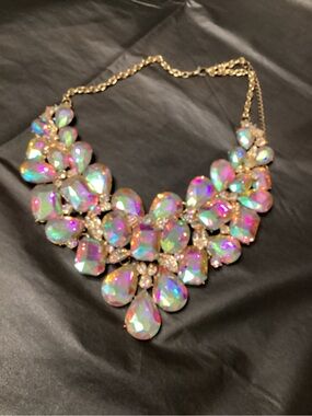 Iridescent Statement Bib Necklace - Gold Chain